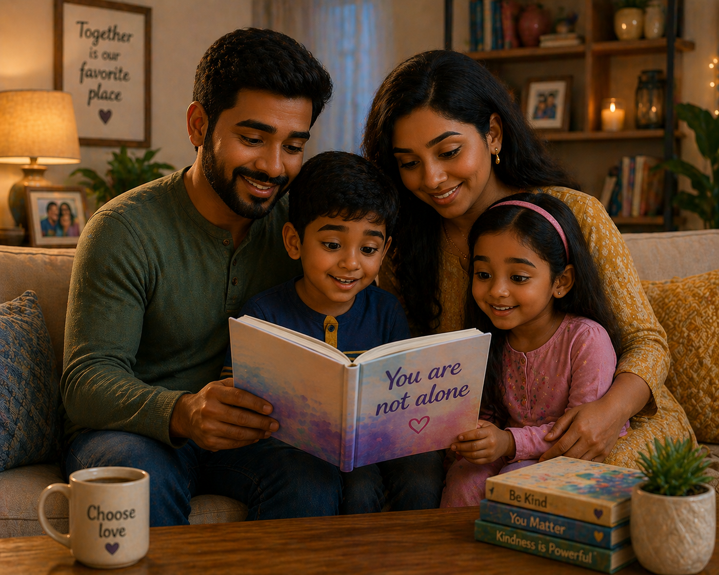 Family reading together — story-based emotional learning in action